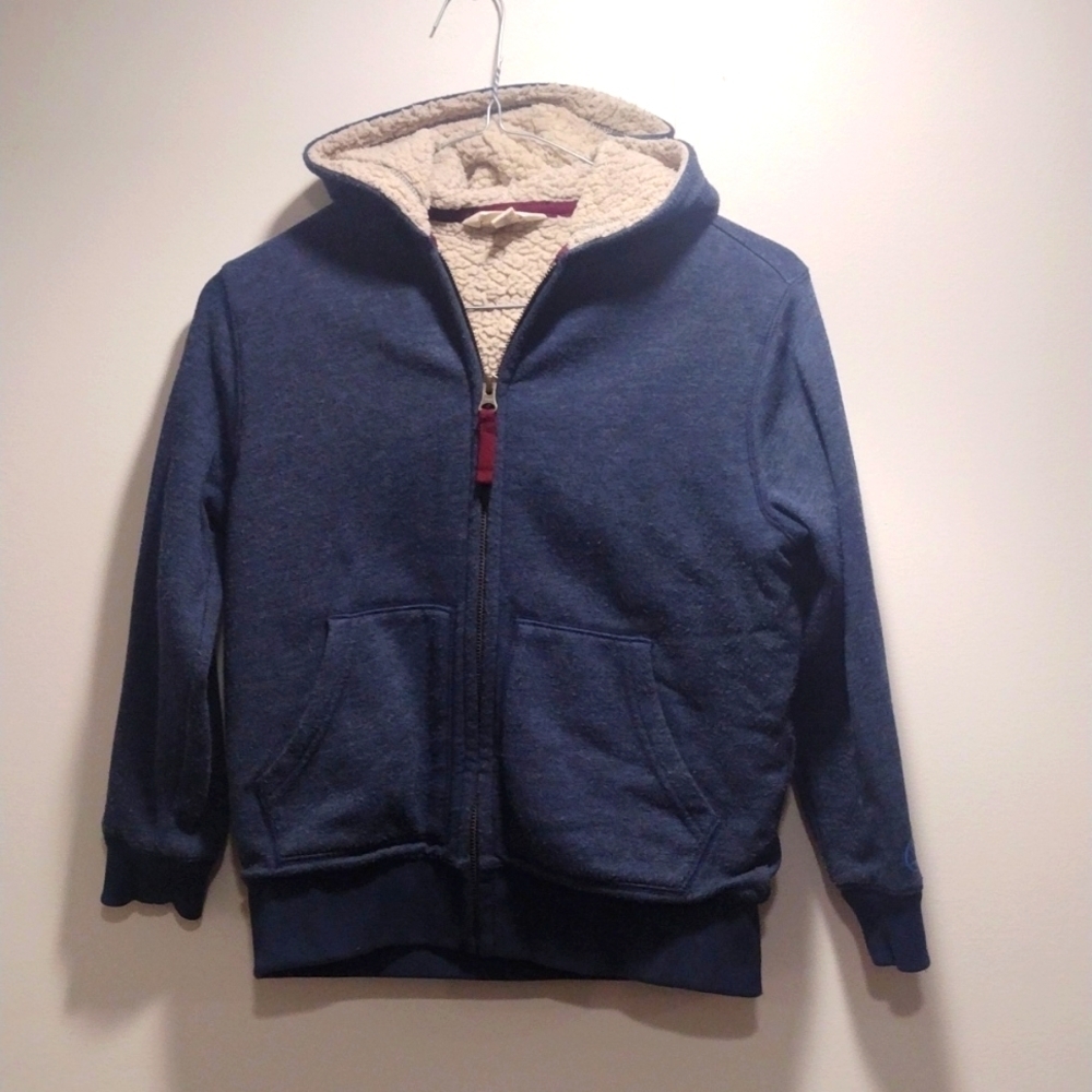 Lands' End Unisex Sherpa Blue Zip Up Hoodie Size L (7), 2 Pockets Good Condition